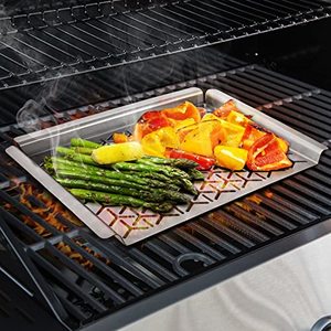 Make Grilling Veggies, Seafood, Meats And Kabobs A Breeze with this 16 Inch Grill Basket and Pan